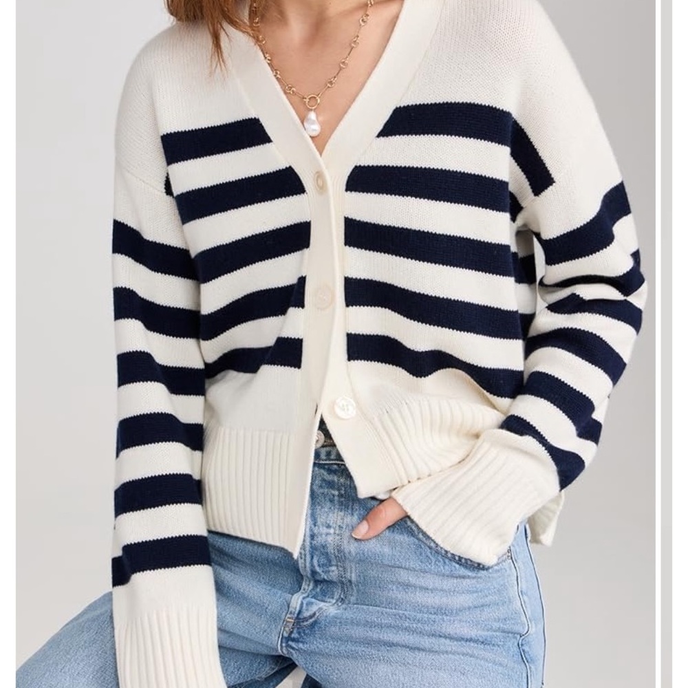 KULE Navy and Cream Striped Cardigan Brand New.